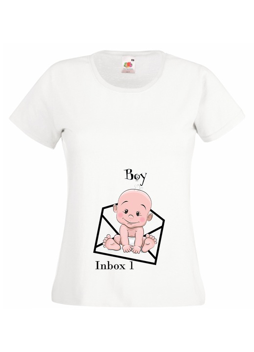 Tricou dama Inbox boy, 100% bumbac, alb, L