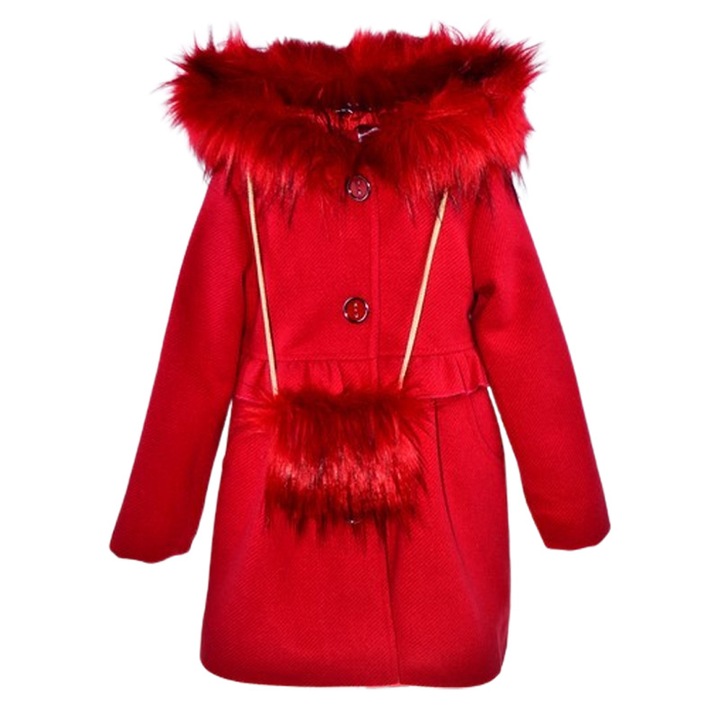 Palton elegant cu gentuta, pentru fete, Mini Junior PLT2810R2, Rosu 123793