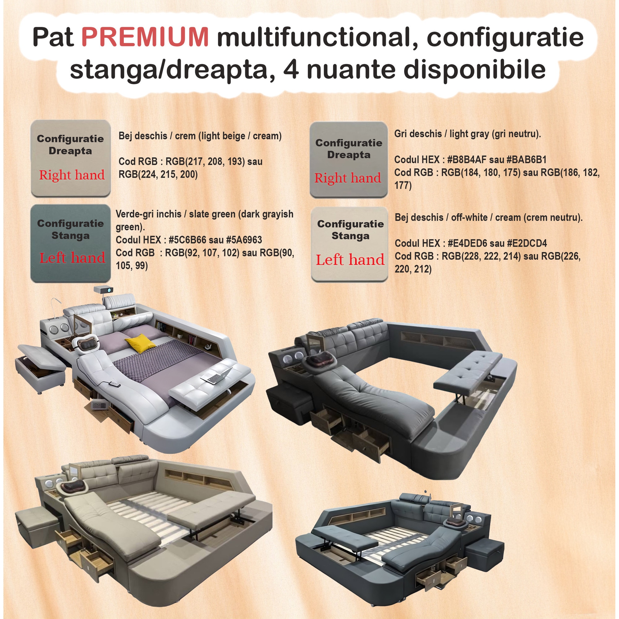 Pat Boxe Pat, dormitor, inteligent multifunctional King Size 180×200 cm, cu ...