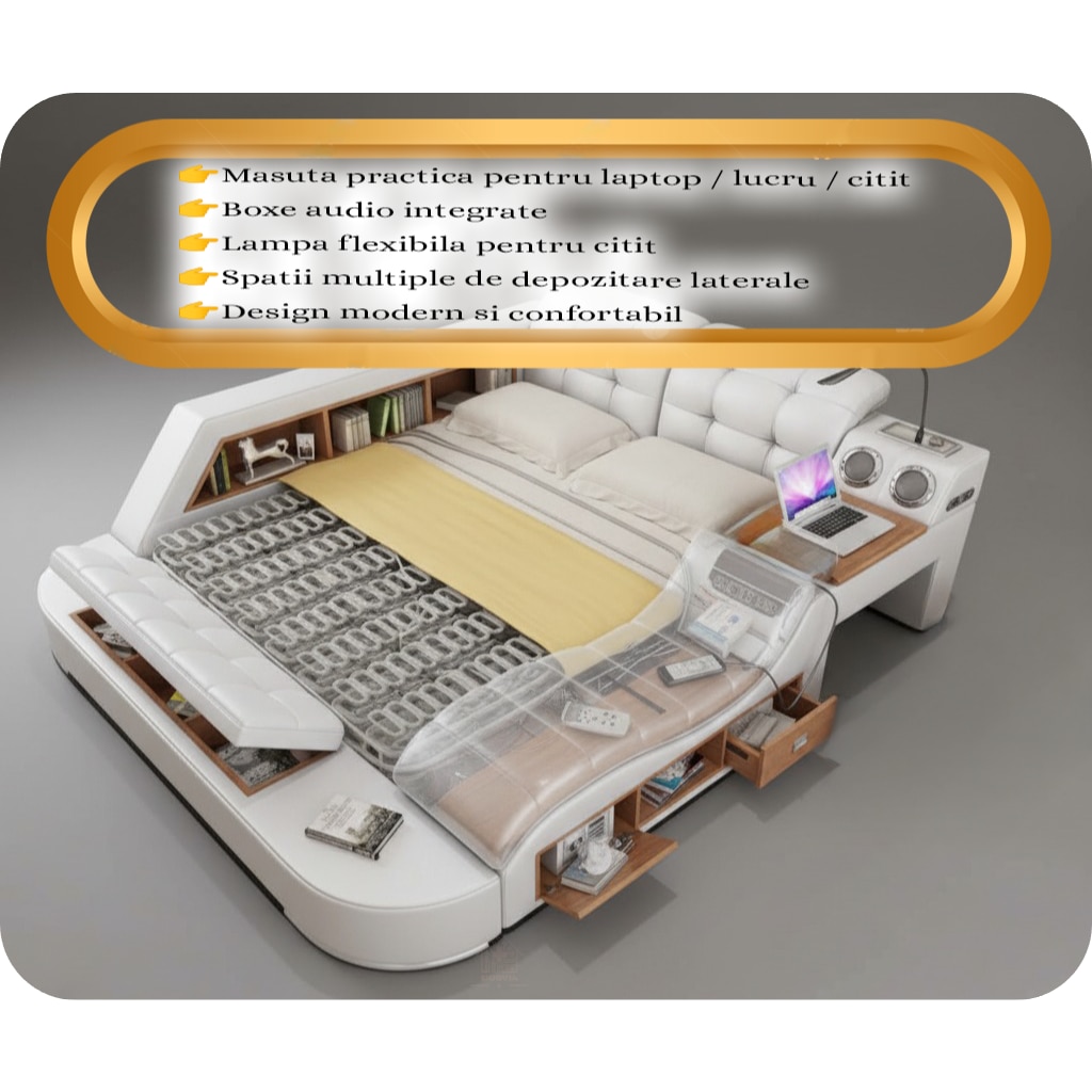 Pat Boxe Pat, dormitor, inteligent multifunctional King Size 180×200 cm, cu ...