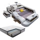 Pat, dormitor, inteligent multifunctional King Size 180×200 cm, cu saltea premium 30 cm, masaj, proiector, boxe Bluetooth, incarcator wireless si spatiu de depozitare – piele ecologica bej cald