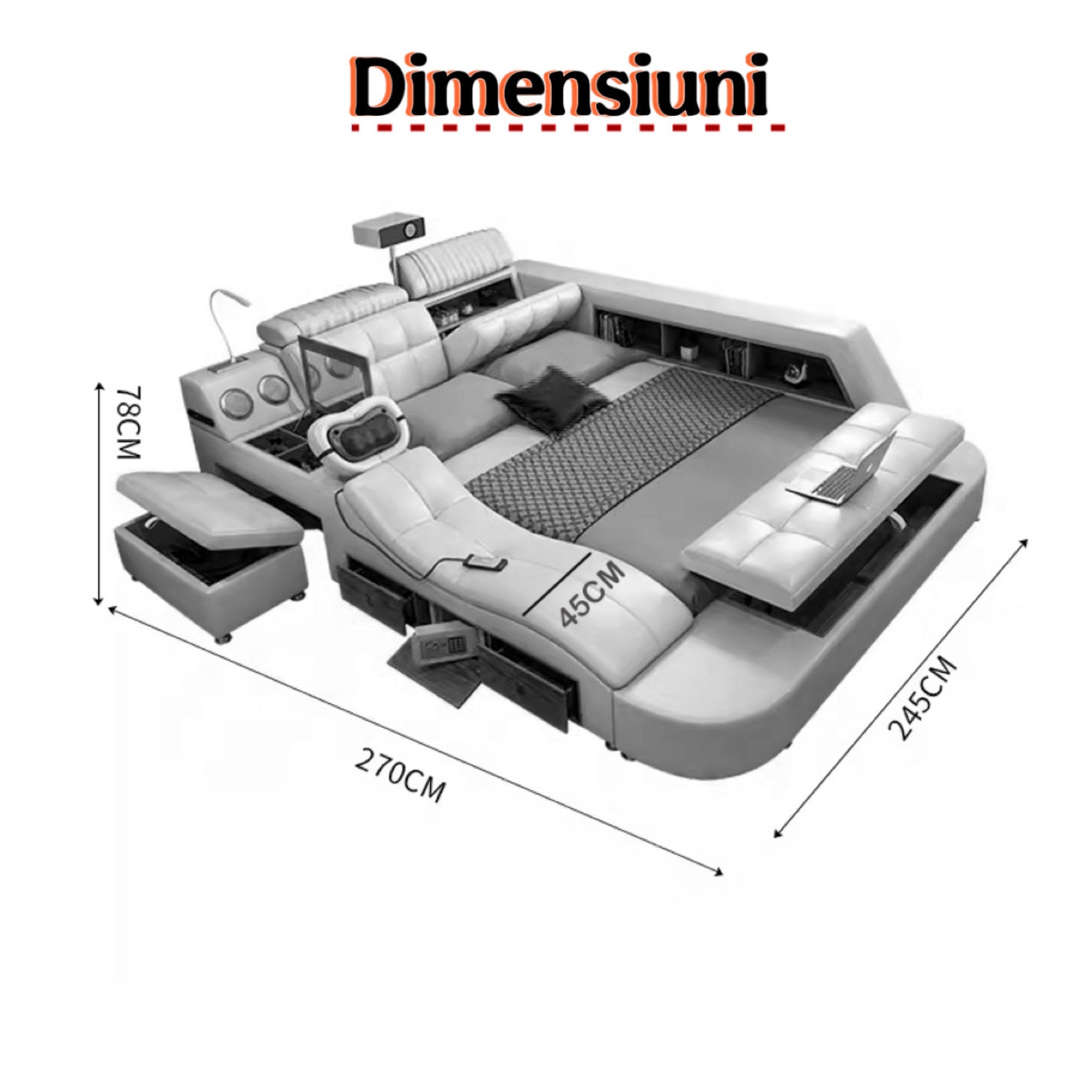 Pat Boxe Pat, dormitor, inteligent multifunctional King Size 180×200 cm, cu ...