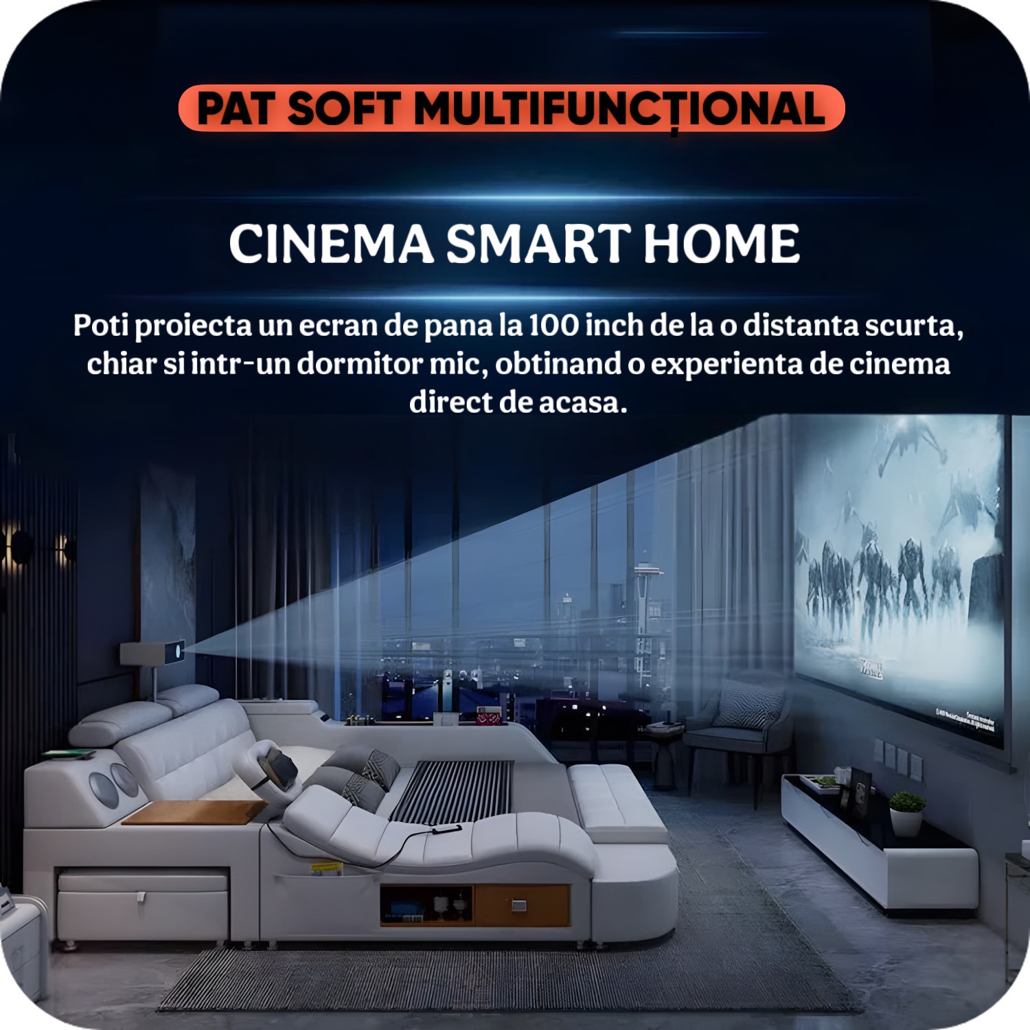 Pat Boxe Pat, dormitor, inteligent multifunctional King Size 180×200 cm, cu ...