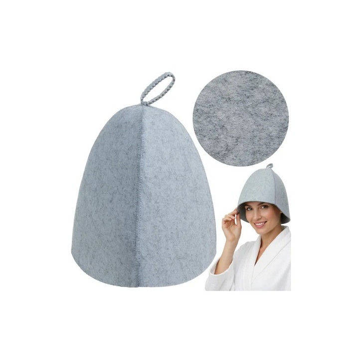 Caciula de protectie pentru sauna, model universal, unisex, fetru gri