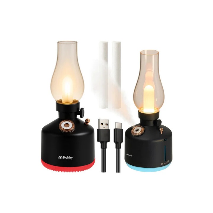 Овлажнител за въздух с дифузер за аромотерапия, Ruhhy, Aive Retro, 280 мл, RGB LED светлина, размери 22x9.5 см
