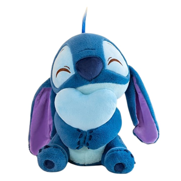 Papusa de plus PQKL-party, design in forma de inima, expresie adorabila, textura moale, 45cm, Albastra