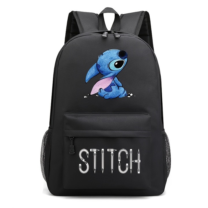 Rucsac casual PQKL-party cu imprimeu Stitch, negru, 44x30x12cm, capacitate spatioasa, design unic, Un rucsac