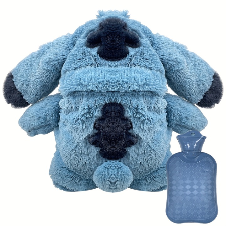 Set incalzitor corporal PQKL-party, design animalut, husa din plus detasabila, 30x20cm, albastru