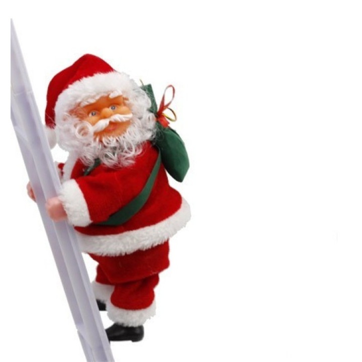 Катерещ се и слизащ по стълба Дядо Коледа, Електрически, Merry Christmas мелодия, 3 х АА батерии (не са включени), Плюш, 20 х 9 х 12, 5 сантиметра, Червен