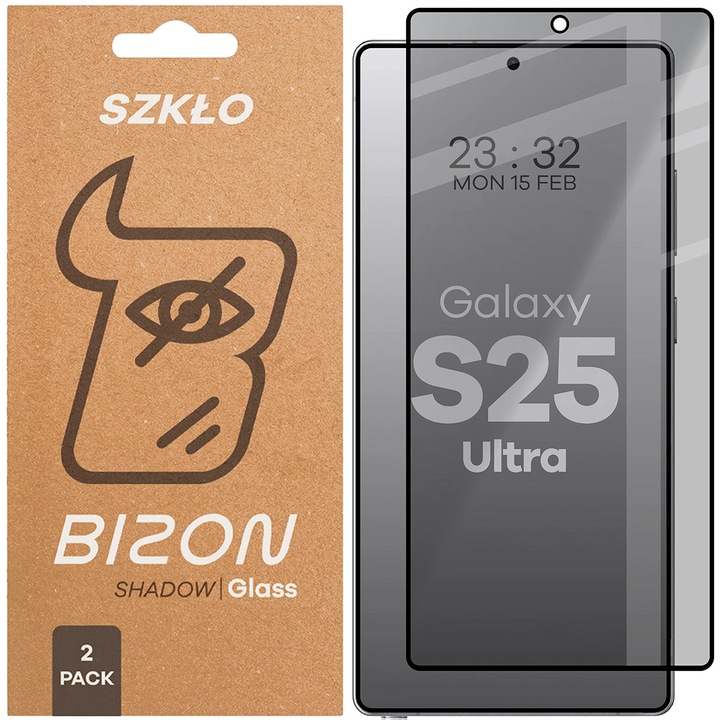 Стъкло за поверителност Bizon Glass Edge Shadow Duo за Galaxy S25 Ultra, с черна рамка, 2 броя