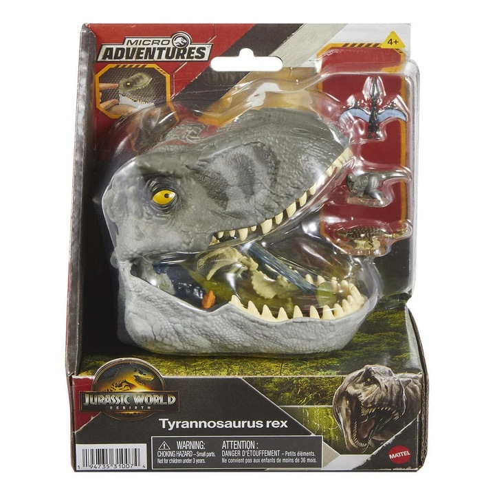 Set figurine Jurassic World Rebirth, 3 microfigurine, T. Rex, 11cm, pentru băieți
