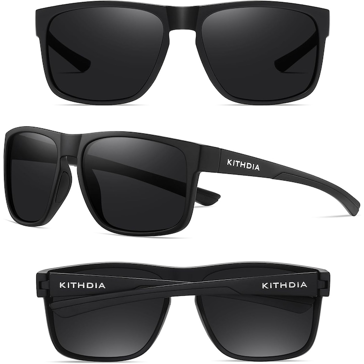 Ochelari de soare polarizati KITHDIA S5531 unisex, lentile negre TAC UV400, rama TR90 usoara, pentru condus, pescuit, golf, calatorii, sporturi outdoor