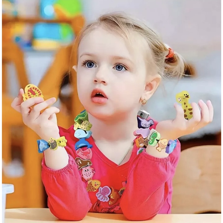 Монтесори игра за нанизване с 42 животински фигури, дървена