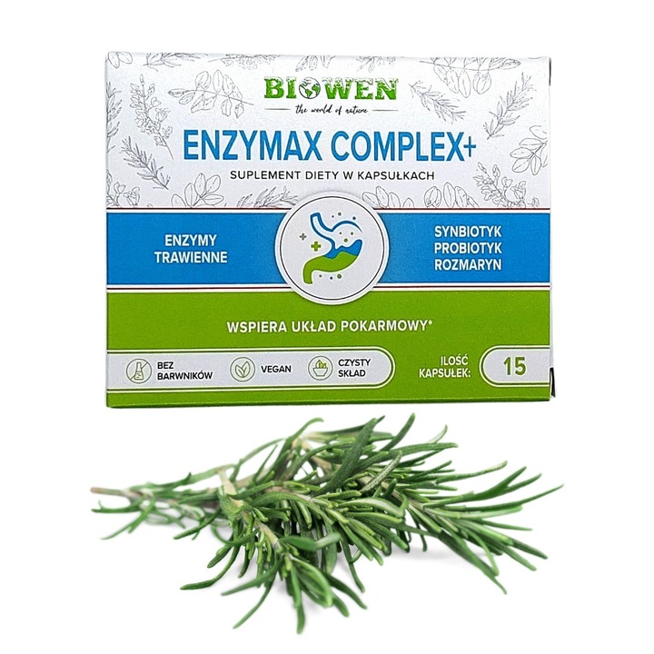 Supliment alimentar, Biowen, Enzymax Complex+, 15 capsule, vegane, suport digestiv