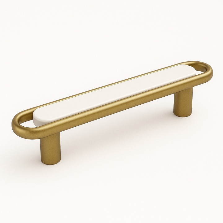 Maner Mobila Lungo Deluxe Alb + Auriu Mat 128 mm