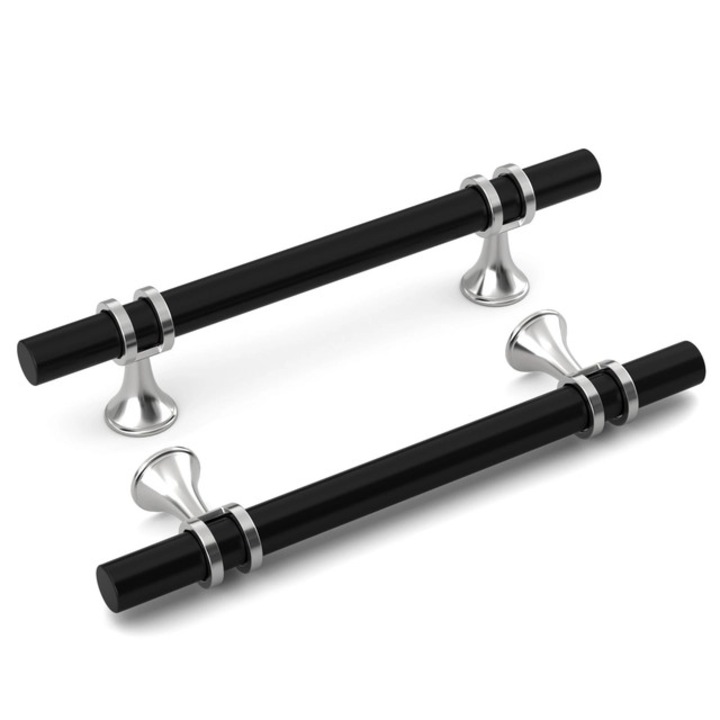 Manere negre cu suporti arginti 180 cm, 128 cm intre gauri, set 10 bucati