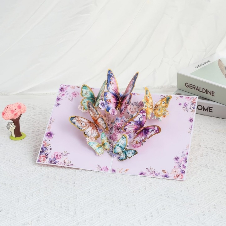 Karta Postala 3D Pop-Up Set, Motive Romantice cu Fluturi, 15x20cm