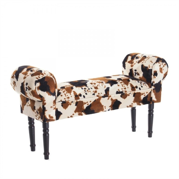 Bancuta eMobili, 100 cm, banca pentru hol, dormitor, Alb Animal Print
