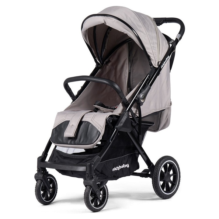 RichBaby Premium Deluxe sport babakocsi, összecsukható, állítható háttámla, állítható lábtámasz, lábzsák, tárolóhely, megfordítható fogantyú, táska mellékelve, szürke színű