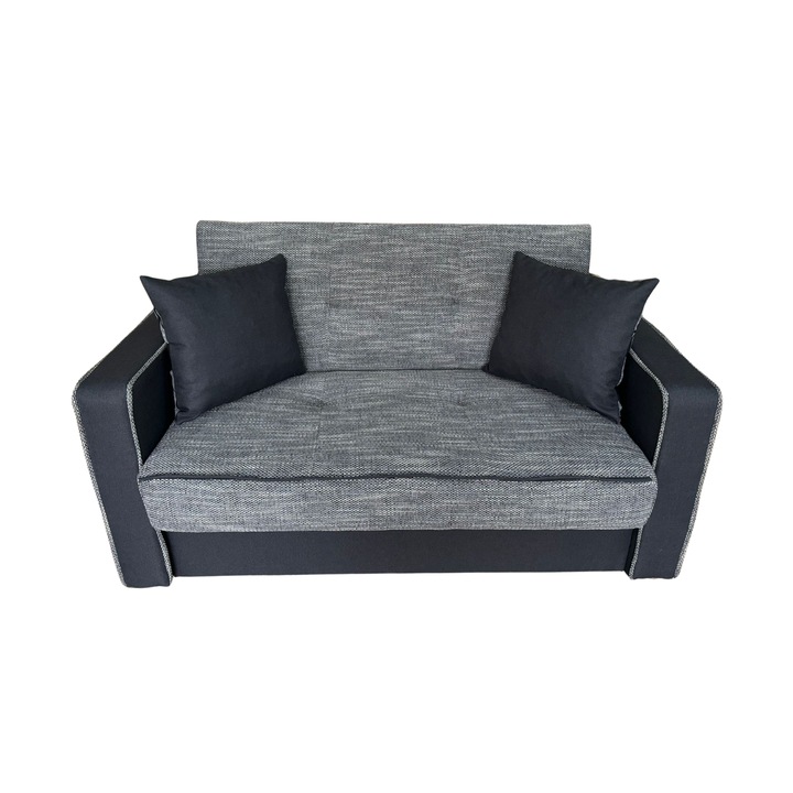 Canapea extensibilă SAMY NEXT, 2 locuri, cu ladă de depozitare, gri cu negru, 152x100x92 cm