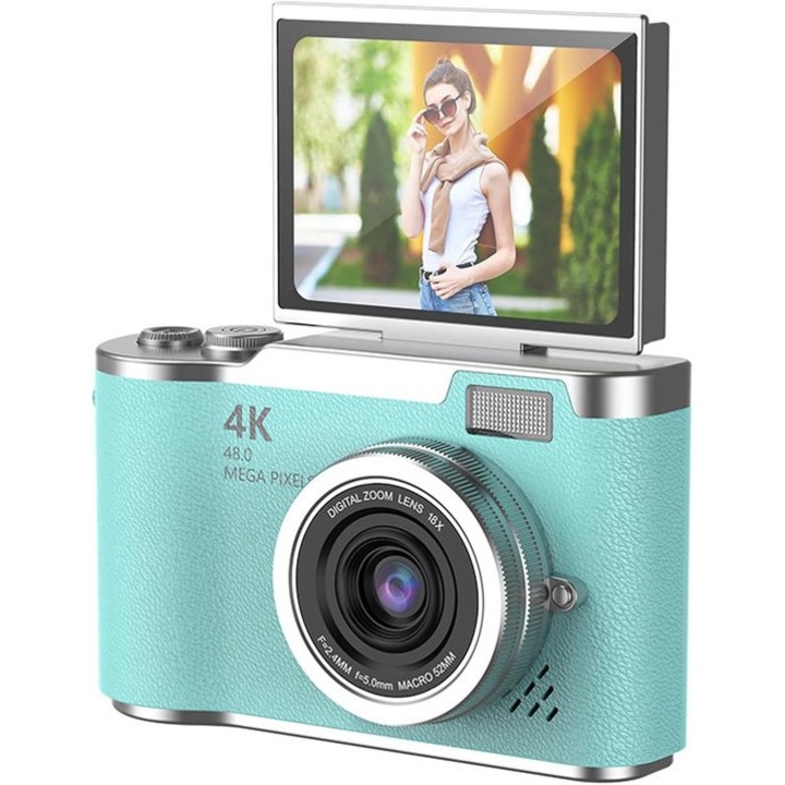 Kompakt digitális fényképezőgép 48MP 4K, 2.4 hüvelykes kihajtható kijelző, 8x zoom, zöld, 32GB