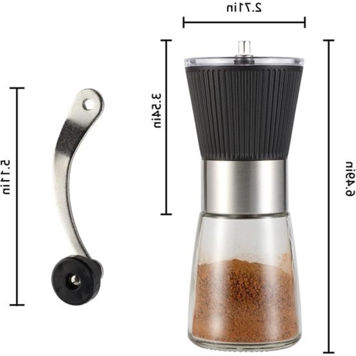 Kézi kávédaráló, kerámia, állítható, 160ml üveg, rozsdamentes acél műanyag