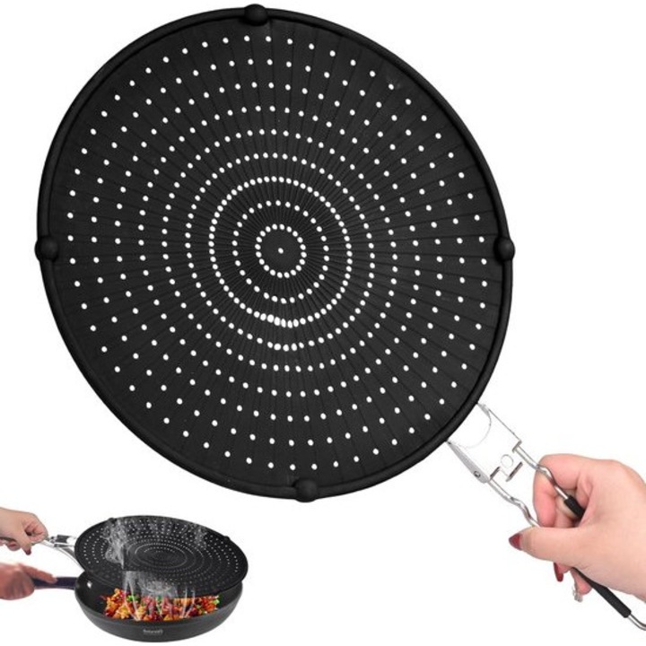 Többfunkciós szilikon főzőfedő, 33cm, hőálló, összecsukható, rozsdamentes acél