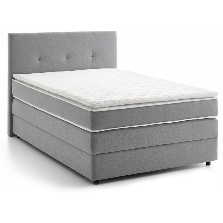 Pat box spring Casa Vital, model MERLIN POCKET, gri, dimensiuni 185x208x121 cm, cu saltea cu arcuri și topper de 4 cm