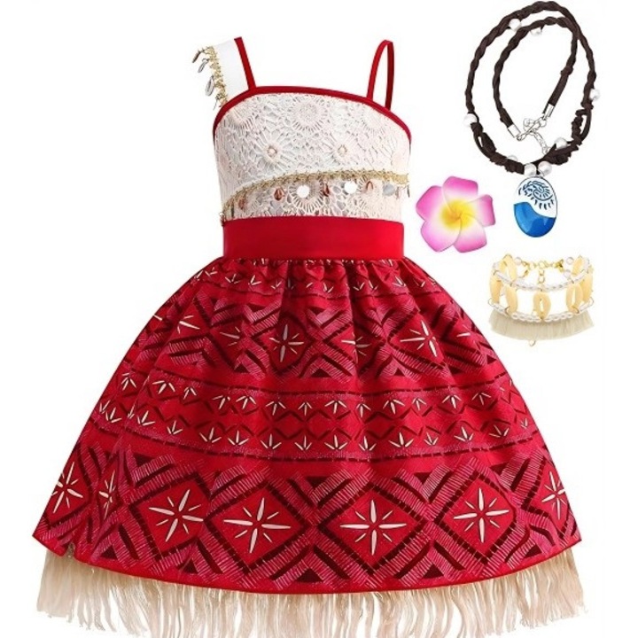 Set Rochie Excitat Ocean Adventure Princess cu Accesorii, Costum Moana Fete, 3-4 Ani, 110 cm, Multicolor