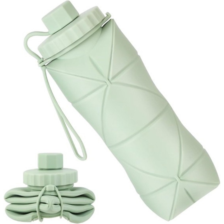 Összecsukható sportpalack, 600ml, zöld szilikon, BPA-mentes