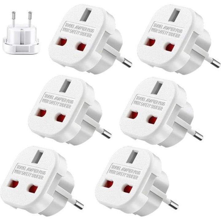 6 db UK-EU hálózati adapter készlet, univerzális, fehér