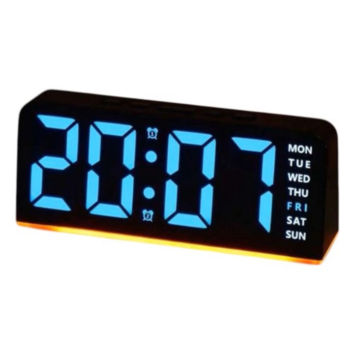 Ceas LED cu afisaj mare, multifunctional, cu alarma, amanare, calendar si lumina albastra