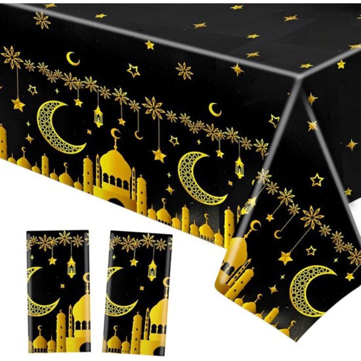 Terítő szett 2 darabos PVC vízálló fekete arany 274x137cm