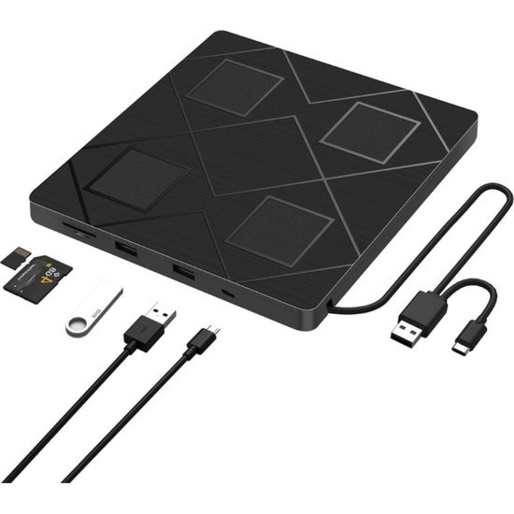 Външно оптично устройство USB 3.0, преносимо, черно, компактно