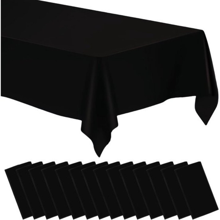 14 db fekete asztalterítő szett, műanyag, 137x274 cm, téglalap alakú, vízálló