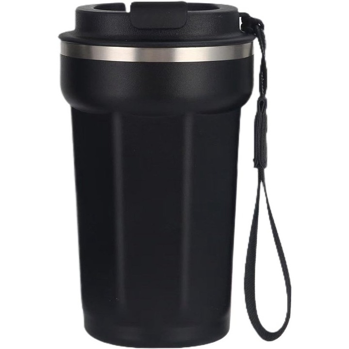 Termosz bögre 380ml dupla falú rozsdamentes acél, forgatható tető, fekete