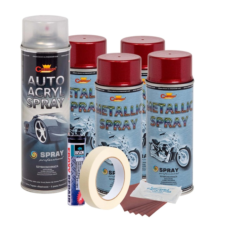 Kit complet reparatie si vopsire jante culoare Rosu Burgundy Metalizat, V4