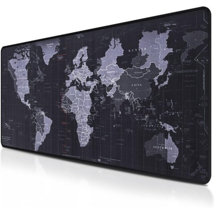 Egérpad XXL világtérkép, fekete, 80x30cm, multifunkcionális, csúszásmentes