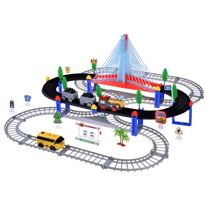 2 az 1-ben elektromos vonat függőhíddal, busszal, fény- és hangeffektekkel