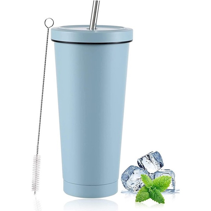 Termosz bögre rozsdamentes acél 750ml, duplafalú, tetővel és szívószállal, többszínű