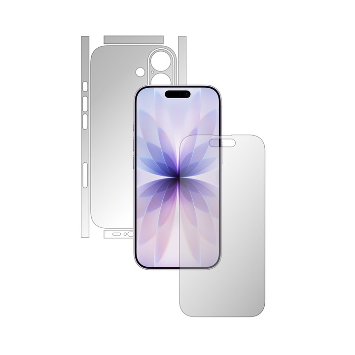 Folie Full Body iSkinz Matte pentru Apple iPhone 17 - Invisible Skinz Matte, Split Cut, Siliconica Mata Anti-Amprenta, Anti-Reflex pentru Ecran si Carcasa Spate, Skin Adeziv Transparent