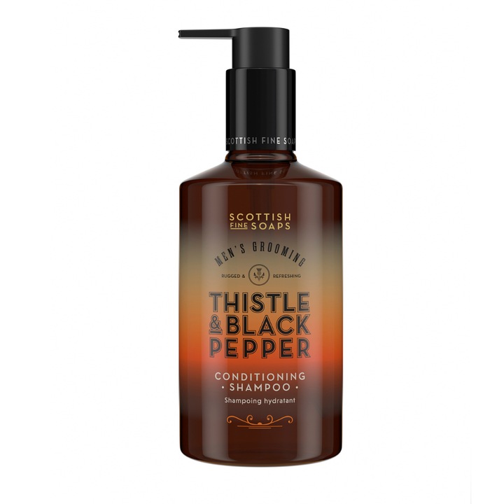 Tápláló sampon, SCOTTISH FINE SOAPS, Bogáncs és Bors, férfiaknak, Magnéziummal és Komló kivonattal, vegán, 300 ml