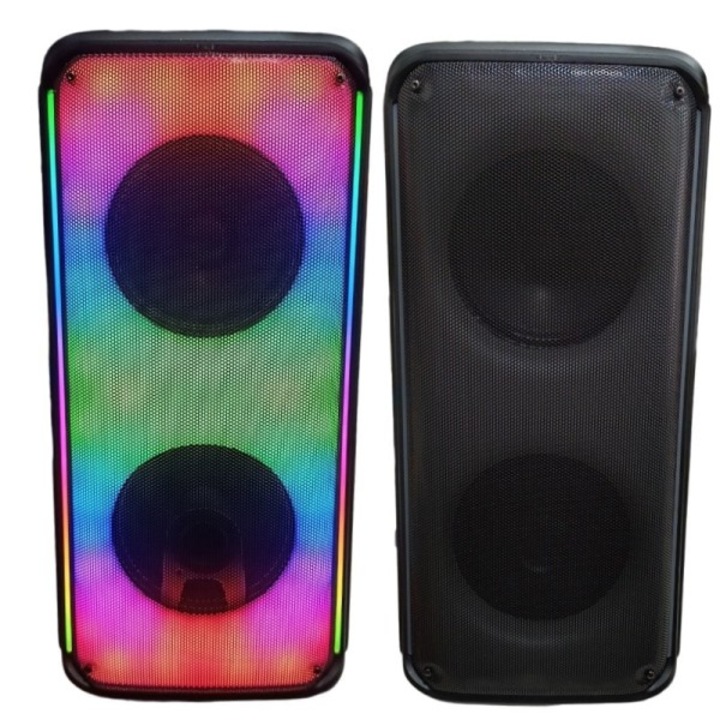 Karaoke тонколона KTS BTS-1908 с 2 микрофона, Bluetooth, акумулаторна батерия, 60x27x26 см, черен