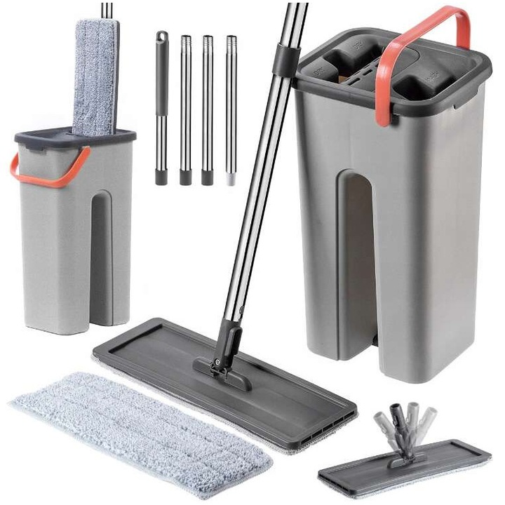 Set mop Pepita plat cu rezervor dublu, 2 perne microfibra cadou, gri, 19,5x16,5x35cm