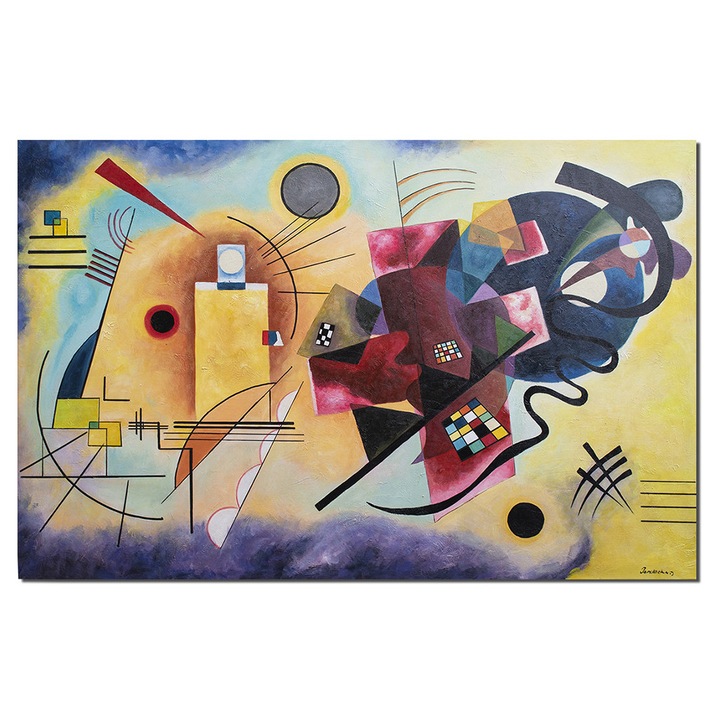 Tablou gigant abstract pictat manual, Yellow Red Blue, 150x100cm ulei pe panza, reproducere Wassily Kandinsky