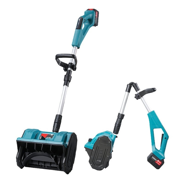 Freza de zapada cu acumulator, cu tija extensibila ergonomica pentru trotuare, scari, alei, latime 31cm, comutator de siguranta, incarcator inclus, verde