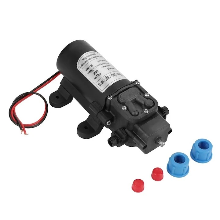 Elektromos membrános vízpumpa, 12V, 60W teljesítmény, 5L/perc szállítási teljesítmény, függőleges szívás - 1.5m/4.92ft, emelés - 50m/164.04ft, fekete
