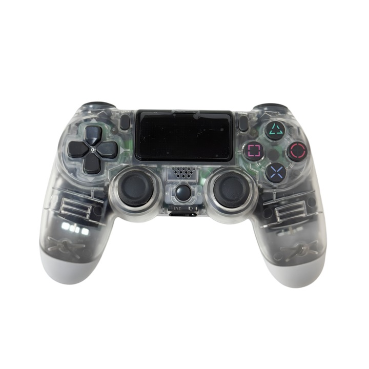 Controller wireless doubleshock, PS4, PS-TV si PS Now, SERIE-TRANSPARENT, cu vibratii, cablu incarcator inclus, transparent, HAPPY JOKER®