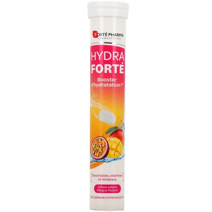 Vitamine Forte Pharma Hydra Forte 24 tablete efervescente, magneziu, aroma passion fruit, set 24 bucati