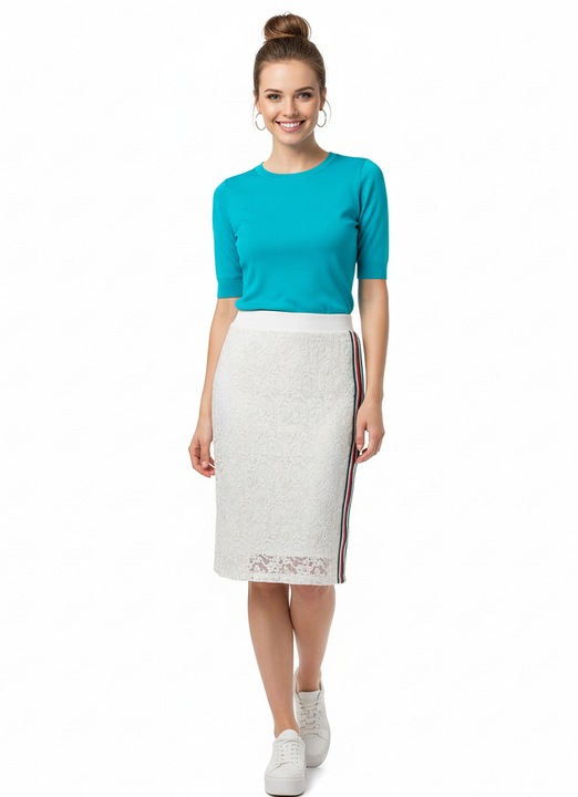 Fusta de dama Superdry mini evazata, alb, poliamida si elastan, M INTL